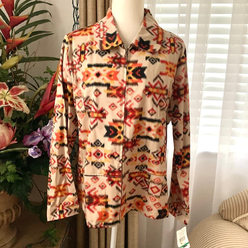 Breckenridge Western Tribal Printed Zip Up Shirt Jacket Shacket in Stone